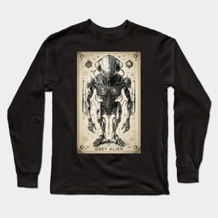 Mechanical steampunk grey alien Long Sleeve T-Shirt